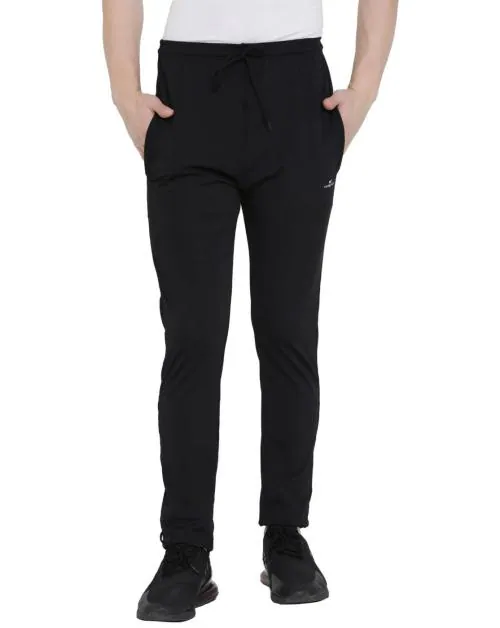 CROWNLY Men Black Solid Lycra Blend Regular Track Pants (XL)