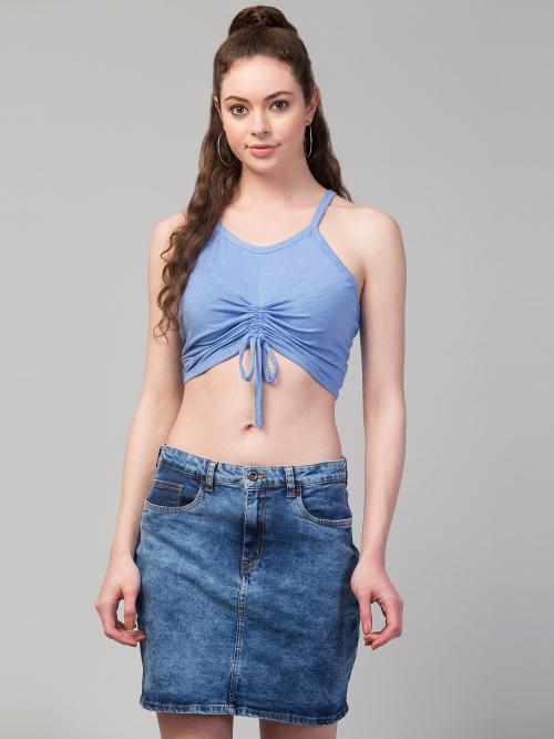 StylzIndia - Girls Strings Solid Crop Top - Blue - M