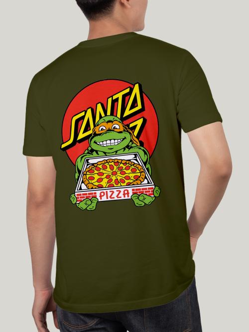BLISSINK Teenage Mutant Ninja Turtles Pizza Front And Back Printed Olive Cotton Tshirt for Men