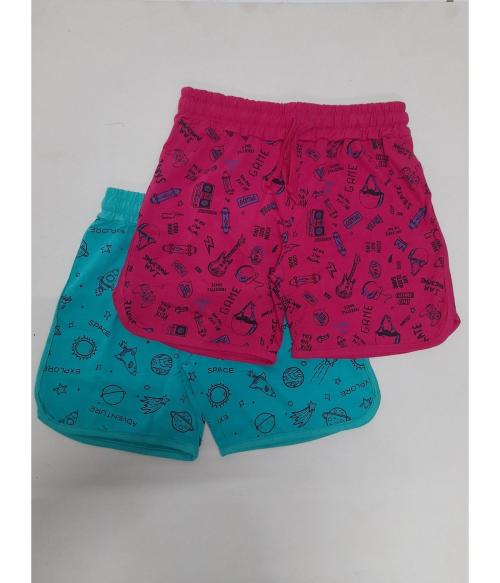 Little Funky 100% Cotton Shorts for Girls - All Over Printed Regular Fit Trousers for Trendy Kids Girls, Multicolor (Pack of 2 pcs)