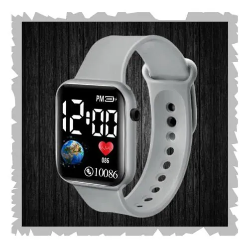 Acnos Grey Color Luminous LED Display Digital Waterproof Sports Square Led Watch For Men and boys