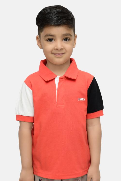 Buy 3BROS Boys's Cotton Regular Fit Striped Polo Neck TShirt Half Sleeves, Orange, 67 Years