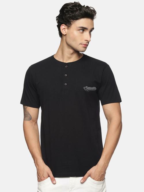 Buy BLACK RADIO Printed Black Henley Short Sleeve Tshirt for Men's