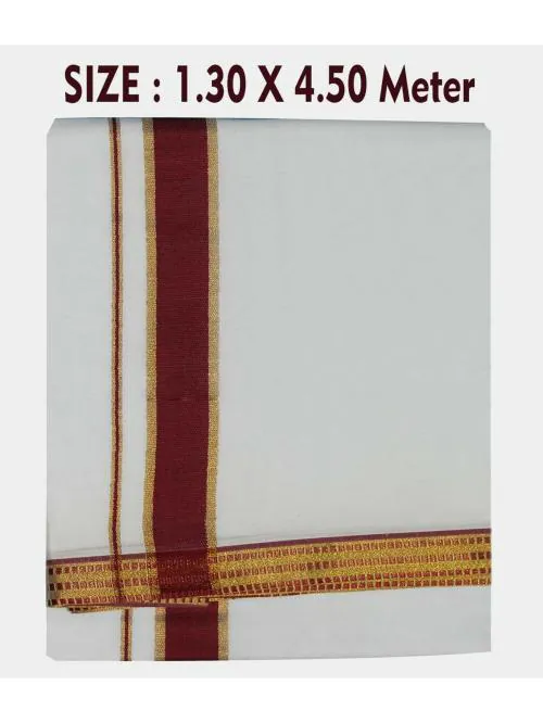 PRAKASAM COTTON COTTON Mens white double dhoti (1.30 X 4.50 Meter)/ fancy border dhoti/white double dhoti/Maroon colour double dhoti