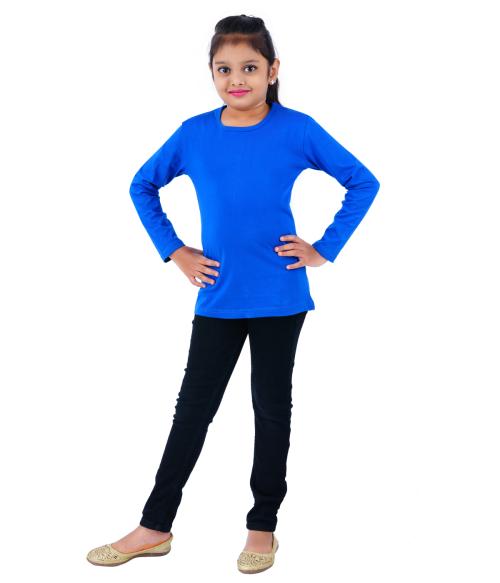 SAN TEE Girls Soild Pure Cotton T Shirt - 14-15Years (Blue, Pack of 1)