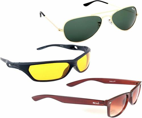 Elligator Gradient Aviator Sports WayfarerFull Frame Multicolor Sunglasses For Men (Pack Of 3)
