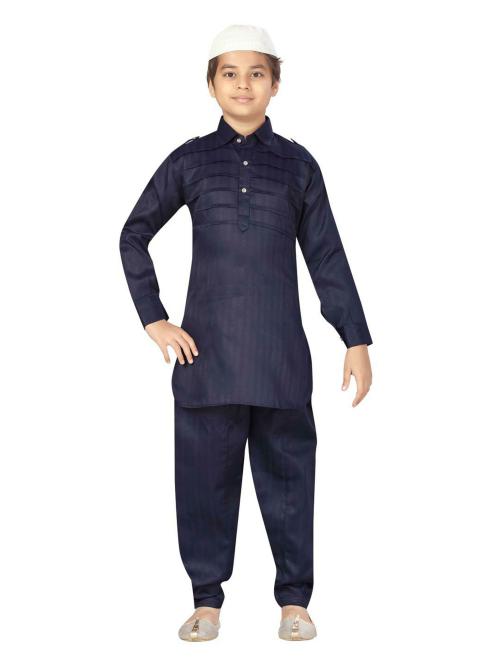 Little Mafia By Aarika Boys Navy Blue Color Pathani Kurta Pyjama with Cap Set