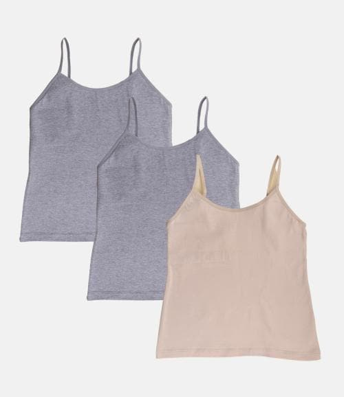 Adira | Cotton Girls Camisole | Flat Padded Innerwear Vest | Camisole For Puberty | Girls Slip | Covers Nipples & Gives Confidence At School | stretchy Cotton | Pack Of 3 | Grey, Grey & Skin | XXL