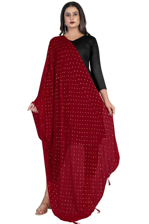 Kemza Women's Printed Soft Chiffon Dupatta (Maroon) Jaipuri Star Print Chunni