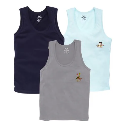 Savage Boys Vest for 9 to 10 years old Soft Cotton Vests 120 GSM 70cm Pack of 3 [Colors May Vary]