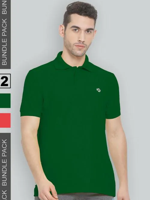 Lux Nitro Combo Pack Polo T-shirt For Men-Bottle Green & Red