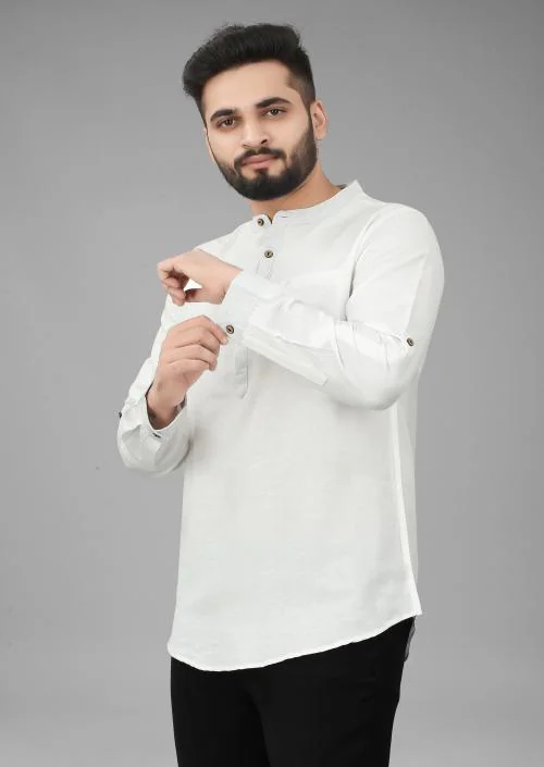 FILOSE JEANS Mens Wear Pure Cotton White Color Short Kurta