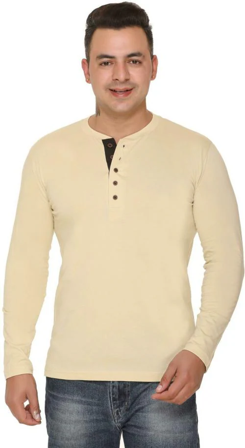 Buy Aarbee Men Beige Solid Cotton Blend Single Henley Tshirt Online at Best Prices in India
