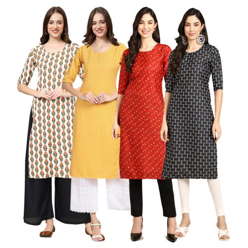 1 Stop Fashion Women's Crepe Digital Print Straight Kurta{Pack of 4}[WL-352-350-370-362-S]