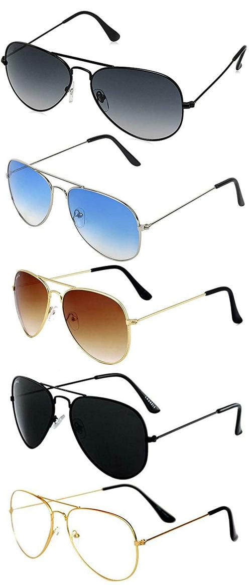 ELEGANTE Aviator Multicolor Sunglasses For Men (Pack Of 5)