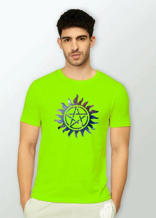 Estaban Men Light Green Shaktimaan Printed Cotton Blend T-Shirt (L)