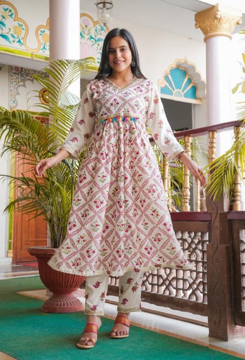 Women's Rayon Printed A-Line Nyra Cut Kurti And Pant Set For Women & Girls
