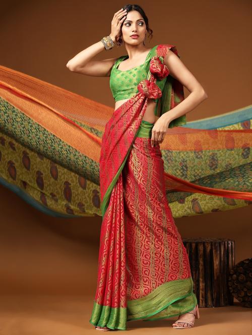 AVANSHEE Self Design, Printed, Floral Print Bollywood Brasso Saree (Pink)