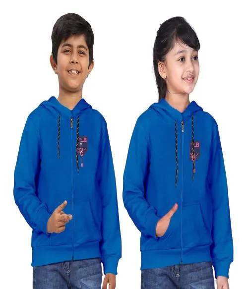 Little Funky 100% Pure Cotton Kids Unisex Winter wear Solid Hooded Sweatshirt with Zipper - Pack of 1