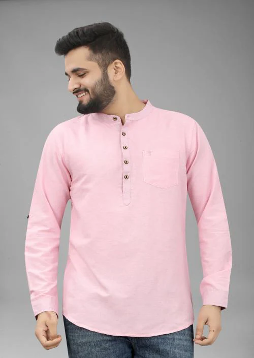 FILOSE JEANS Mens Wear Pure Cotton Pink Color Short Kurta