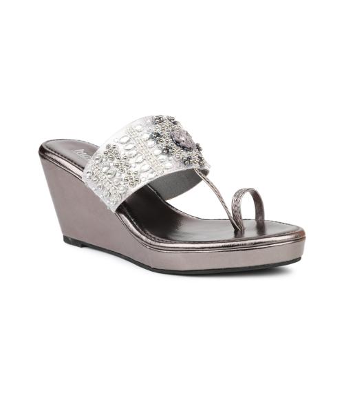 Inc.5 Pewter Ethnic Embellished One Toe Wedges