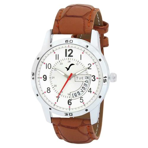WRIGHTRACK Analog White Dial Brown Strap For Men WT516