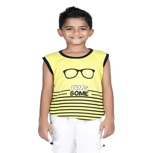 CRAZYPENGUIN ELITE Boys Stylish Half Sleeve Round Neck T-Shirt for Kids Baby Boy Chest Print Cotton Tees | Yellow (3-4 Years)