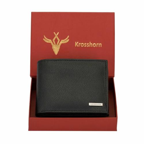 Krosshorn Men Casual Black Artificial Leather RFID Wallet - Regular Size