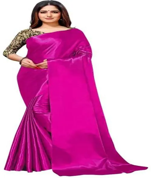 Aruna Sarees Solid/Plain Bollywood Satin Saree (Pink)
