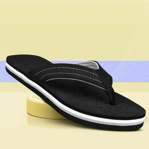 Keneye Comfortable & Lightweight Daily Use Anti Skid Black Grey Slipper Flip & Flop For Men's