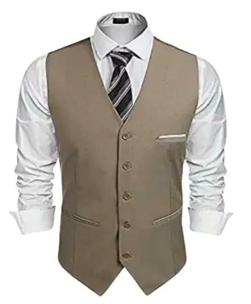 WEARZA Men's Business Suit Vest Slim Fit Dress Vest Wedding Waistcoat