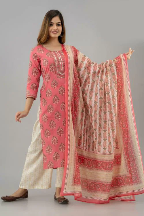 Gulmohar Jaipur Women Pink Printed Pure Cotton Kurta Suit Set