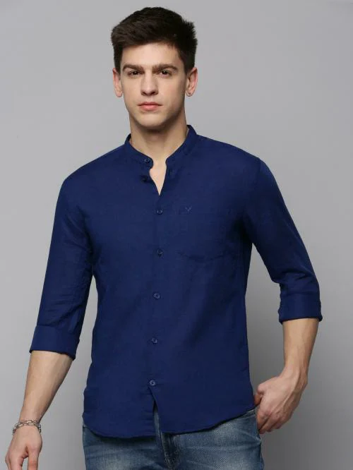 SHOW OFF Men's Navy Blue Solid Cotton Shirts
