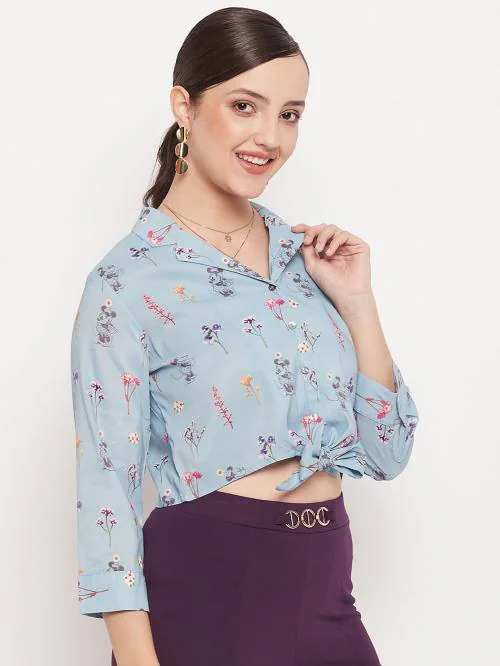 MADAME Blue Disney Print Crop Shirt