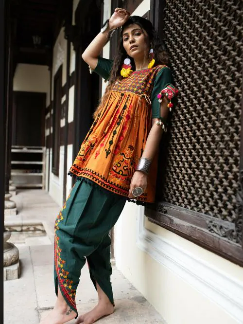 MESMORA Fashion Destination Green Rajasthani Dhingli Kedia Tulip Combo