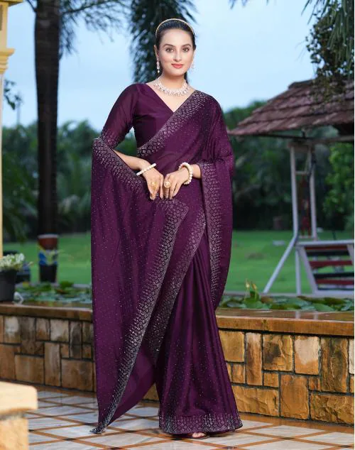 Satrani Georgette Purple Color Saree with Blouse piece