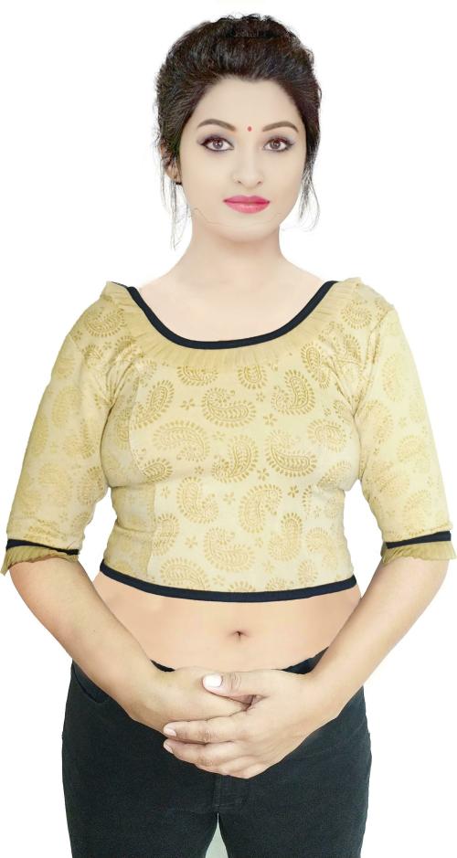PU Fashion Women Beige Paisley Cotton Lycra Blend Blouse