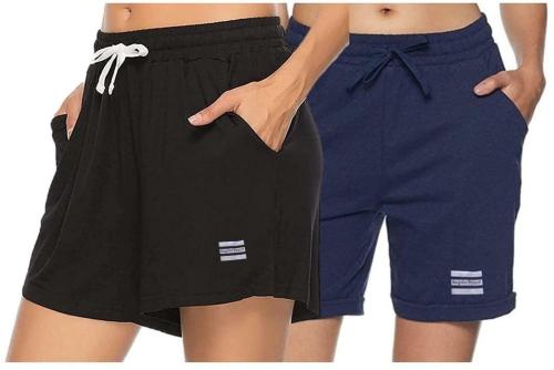 Regalia Procot Shorts for Women Girls Relaxed fit Above Knee Length with Two Pockets Drawstring and Elastic Waist Band Combo Pack Navy/Black