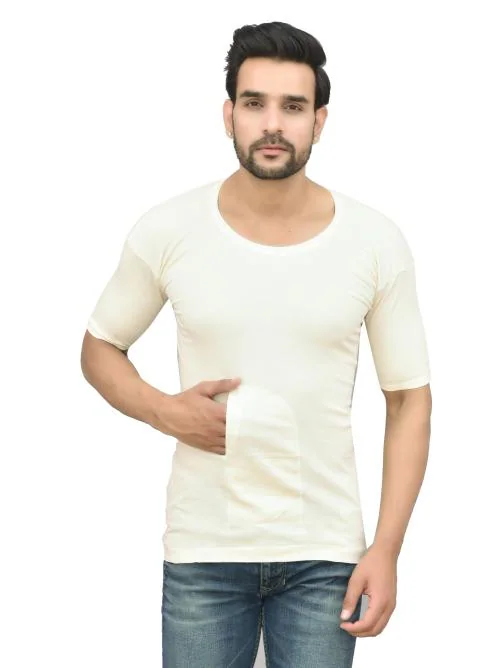 UNDERLOOP Interlock Cotton Off White/Grey Pocket Vest for Men (Pack of 1)