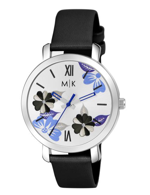MORRIS KLEIN MK-4014 WHITE DIAL & BLACK LEATHER STRAP ANALOG WATCH FOR WOMENS & GIRLS
