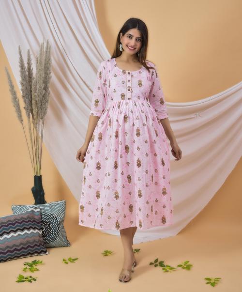 Omsha- Women's Maternity Pregnancy Feeding Cotton Two Side Zipping Kurti