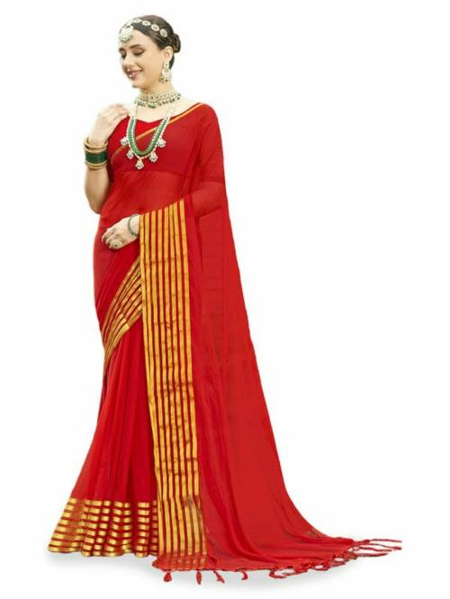 V4M, Women's Latest Trendy Nazneen Chiffon Hand Print Saree With Unstitched Blouse Piece.