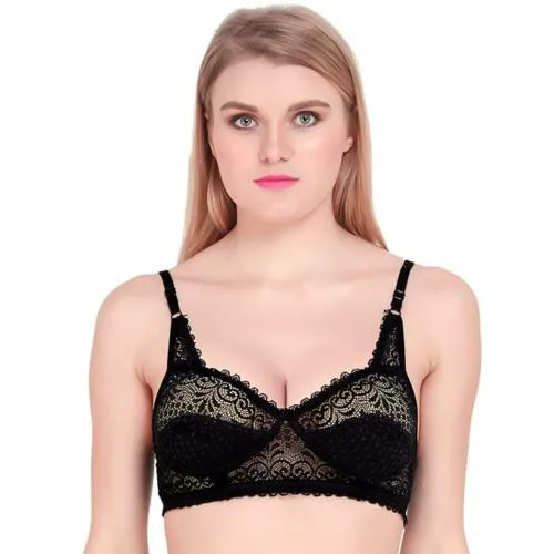 D&E JEANS Bralette Decent Net Bra Set - Womens Bra Set - Lingerie Set for Women - Lace Lingerie Set for Honeymoon, Bridal Bra, Swimwear,Womens Sexy Lingerie Set, Full Coverage Cups Bra Floral Design and Stretchable Cotton Blend Lining(PACK OF 2)