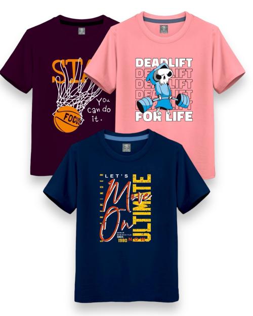 NI FASHION Trendy Printed Round Neck Half Sleeve Tshirt For Boys Wine Salmon Navy | kids wear | t shirt for kids | t shirt for boys | t shirt | tshirt | tshirt boys | boys tshirt | boys t tshirts | boys dress | tshirts | t shirts | Pack of 3