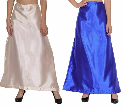 Guddan Light Rose Gold and Blue Satin Petticoat Combo (Free Size)