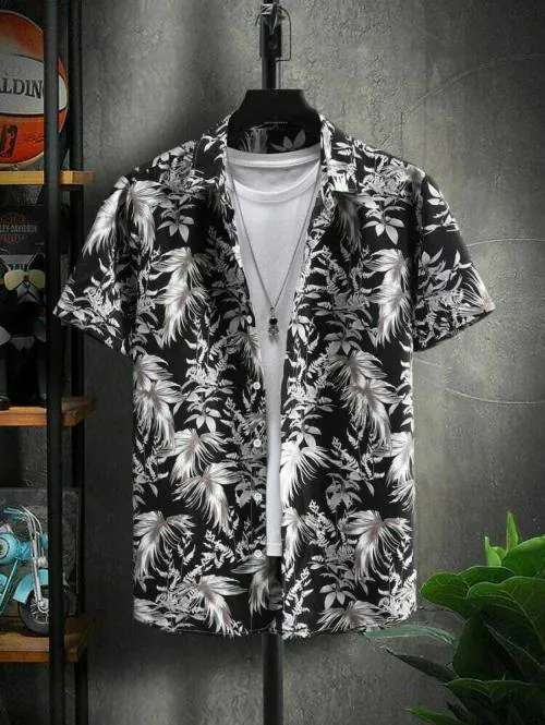 Qlonz Store Men Black, Grey Printed Lycra Blend Casual Shirt