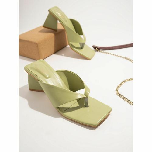 Shoetopia Women Green Block Sandals