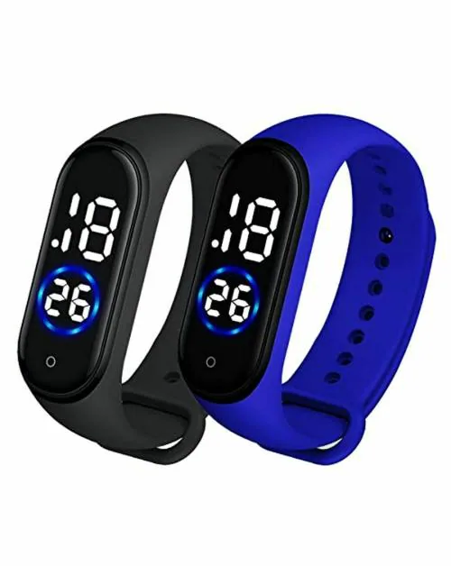 XTIME Slim Digital Black Dial Blue & Black Strap Watch for Boys & Girls (Pack of 2)