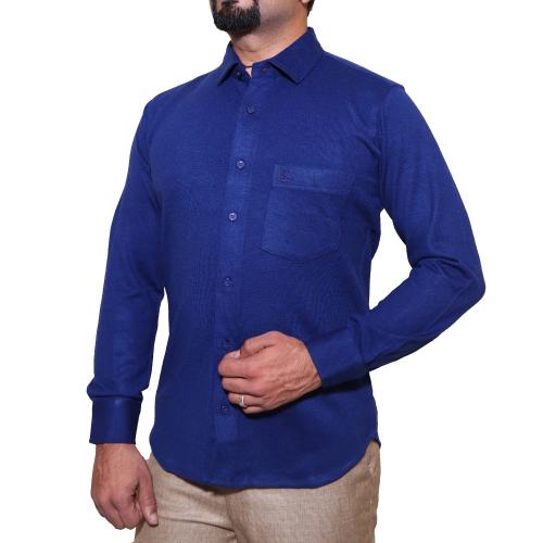 MOHAIR Men's Solid Slim Fit Plain Casual Shirt Long Sleeves Daily Office, Fashionable Shirt||Color-Dark Blue||Size-40