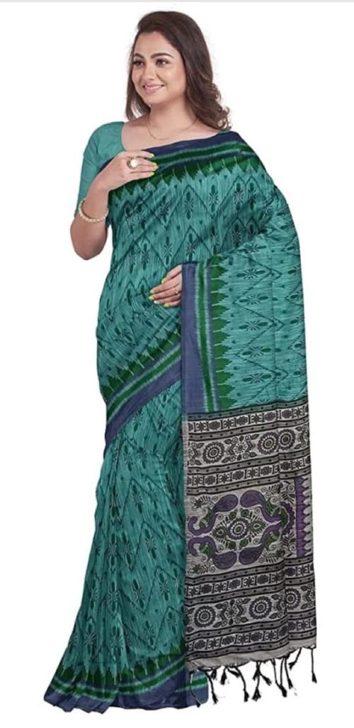 FACE DEAL Semi Sambalpuri Print Saree Color - Blue
